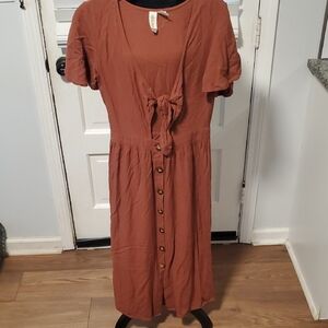 Mimi Chica Rust Tie-Front Midi Dress